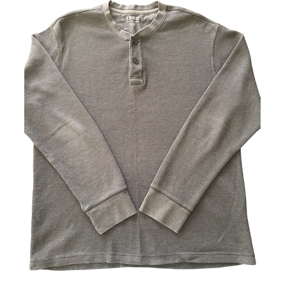 Izod Mens Waffle Knit Henley Shirt 2 Pack Navy Blue Gray XL Long Sleeve - Picture 2 of 16